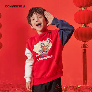 匡威（Converse）【新年系列】儿童装连帽红色拜年卫衣CNY春季男女童拼接上衣 学院红 160 【160/80】