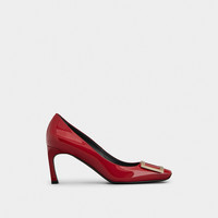 【新年】Roger Vivier/RV女鞋Trompette方扣单鞋漆皮高跟婚鞋 暗红色 38