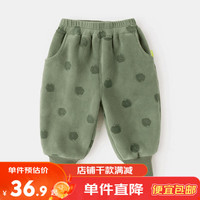 DUDUJIA嘟嘟家儿童加绒加厚裤子冬季男童保暖裤冬装女童棉裤宝宝束脚裤满印童装 绿色恐龙 100