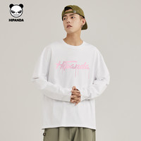 Hipanda你好熊猫设计感圆领长袖T恤2025春季纯棉打底内搭 XL 黑#MP液体熊