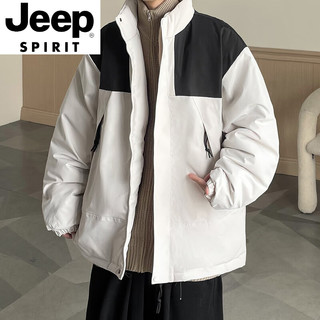 JEEP SPIRIT立领撞色冲锋衣棉服男款秋冬季加厚羽绒棉衣外套保暖男生工装棉袄 杏色 XS