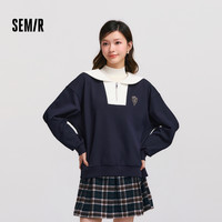 森马 Semir卫衣女大翻领学院风复古宽松落肩肌理上衣