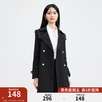 秋水伊人时髦减龄复古风衣春季女装潮流简约百搭英伦风 黑色 XL