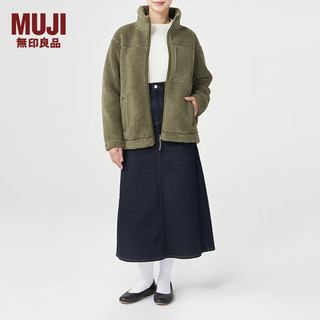 MUJI 男女通用 羊羔绒 拉链夹克 毛绒加绒厚外套 秋冬季 卡其绿 XXS-XS