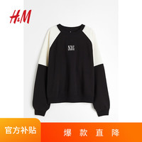 H&M女装长袖卫衣图案印花宽松休闲落肩上衣1163095 黑色/NYC Sports M 165/96