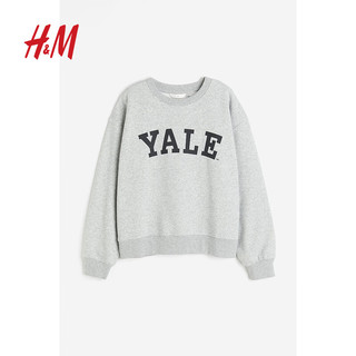 H&M【耶鲁大学】女装印花罗纹边圆领长袖上衣卫衣1056840 混浅灰色/Yale 155/80