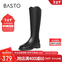 BASTO 23冬商场同款简约时装靴粗跟女长靴MD101DG3 黑色 36