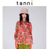 tanni 商场同款秋设计感小众复古港味印花天丝长袖衬衫TK31SH007A