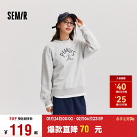 森马（Semir）史努比系列卫衣女拼接假两件宽松冬2024绣花抓绒上衣109724116003 白灰色调00312 L