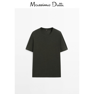 Massimo Dutti 折扣升级2025MD男装简约百搭棉麻混纺短袖T恤01401208 墨绿色 L