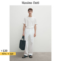 Massimo Dutti升级2025MD男装简约百搭棉麻混纺短袖T恤01401208 米白色 S