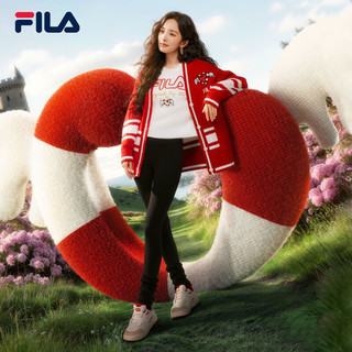 FILA 杨幂同款|斐乐女士编织外套2025春季新年款时尚休闲开衫毛衣 传奇红-RD  （165/84A/）