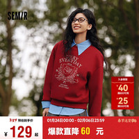 森马(Semir)卫衣女设计感绣花慵懒2025春季圆领落肩新年套头衫潮109125116002 中国红60604 L