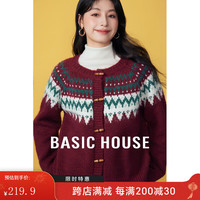 Basic House/百家好红色复古费尔岛毛衣外套秋冬针织上衣2024 红色 L