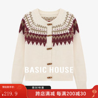Basic House/百家好红色复古费尔岛毛衣外套秋冬针织上衣2024 白色 M