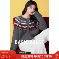 Basic House/百家好红色复古费尔岛毛衣外套秋冬针织上衣2024 灰色 XL