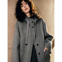 今日必买：ELLE 双面呢100%羊毛大衣 高级松弛凤直筒中长款连帽毛呢外套