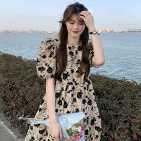 诗可洛 stylecloth 法式复古碎花气质时尚泡泡袖女显瘦百搭中长裙