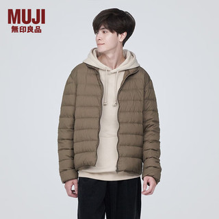 MUJI 男式 便携式 立领羽绒夹克 男士羽绒服外套冬季款 保暖 AD0UJA3A 深咖啡色 S（165/84A）