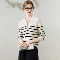 兔皇24初秋纯羊毛半开领翻领休闲女套衫毛衣 奶白 110CM 2XL 110CM