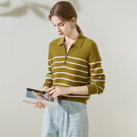 兔皇24初秋纯羊毛半开领翻领休闲女套衫毛衣 驼黄 105CM