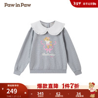 PawinPaw卡通小熊童装2025年春夏女童宽松翻领长袖卫衣柔软 Grey灰色/15 120 cm
