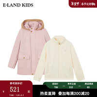 E·LAND KIDS童装2024年冬季男女童连帽刺绣双贴袋夹克外套 Pink粉色/25 170cm