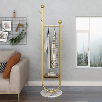 旺家星衣帽架轻奢铁艺衣架落地壁挂多功能金属卧室家用置物架鞋架简约衣服简易大理石挂衣架 金杆+白色底座