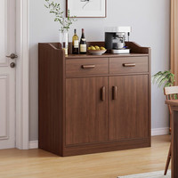 红墨匠 餐边柜置物柜储物柜客厅柜子靠墙壁办公室茶水柜家用 【护栏款】80*36*100cm深胡桃色