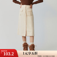 ELAND衣恋半身裙女中长款灯芯绒遮肉舒适高腰A字裙子女秋冬  160