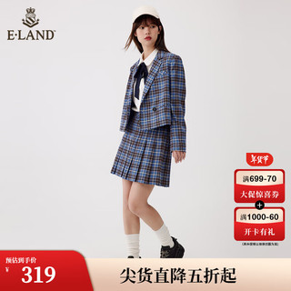 ELAND衣恋学院风深蓝格子休闲短款西装外套女通勤上衣春夏款 (52)D/Blue