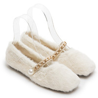 GRACEGIFT Grace gift一字式扣带休闲毛毛鞋女小香风绒毛单鞋