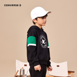 Converse 匡威儿童装男童卫衣撞色加绒保暖外套宽松秋装女大童长袖潮牌针织连帽衫 正黑色 110/52