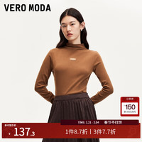 VERO MODA VEROMODAT恤女2024早秋字母装饰半高领修身打底衫百搭简约 佛果褐色 165/84A/M