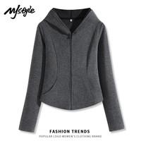 MJ STYLE仿羊绒连帽修身开衫女2025新款加厚保暖防风轻便显瘦气质百搭上衣