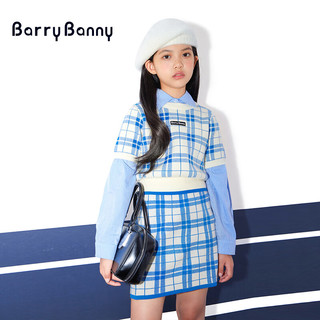 BARRY BANNY女童装风衣长款6-14岁少女外套秋装儿童英伦风女孩春秋洋气文艺 格子蓝上衣 140-150cm(68-80斤)