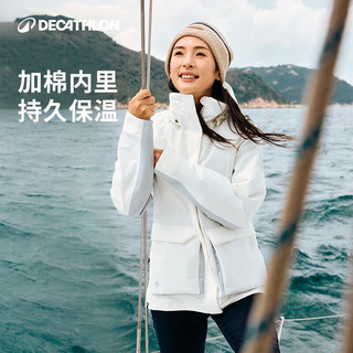 迪卡侬（DECATHLON）女防风防水户外防寒保暖服装加绒厚外套帽可拆卸帆船sailing300 【女】卡其色 M