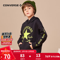 Converse 匡威儿童装男童连帽卫衣秋冬款潮牌加绒上衣女童保暖长袖打底衫 正黑色 110/56(5)