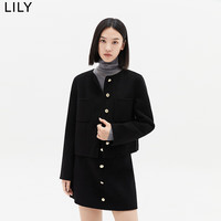 丽丽LILY冬女装全绵羊毛复古小香风短款毛呢外套 510黑 S