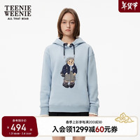 Teenie Weenie小熊加绒卫衣2024年冬季抽绳连帽休闲宽松上衣女 浅蓝色 160/S