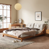 华纳斯 日式实木床1.8m原木奶油风地台矮床主卧小户型白蜡木榻榻米双人床