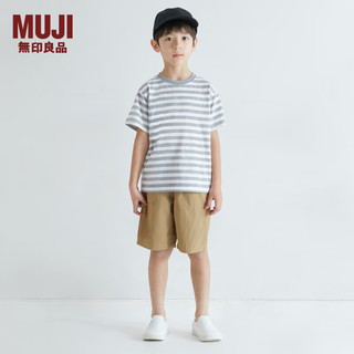 MUJI 无印良品 MUJI 大童 圆领条纹短袖T恤 儿童打底衫 CB1J3A4S 灰色条纹