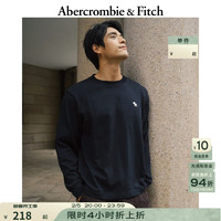 Abercrombie & Fitch 男装 24春小麋鹿美式纯色休闲圆领长袖T恤上衣 355502-1 纯黑 XL (180/116A)