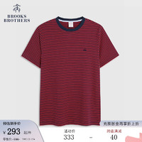 Brooks Brothers BrooksBrothers）男士24早春棉刺绣LOGO条纹短袖T恤 B645-红色 S