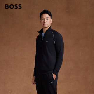 BOSS【新年】 男细节装饰弹力棉质运动风拉链夹克 001-黑色 XL