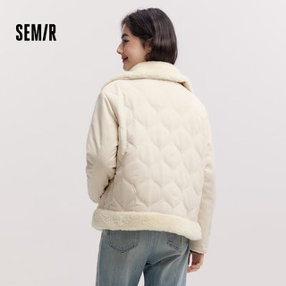 森马（Semir）棉服女拼接毛绒翻领温柔百搭2024冬季宽松棉衣复古风109724112003 白色调00311 M