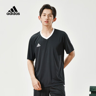 adidas阿迪达斯短袖男夏季薄款速干透气上衣舒适百搭运动服 HE1573-黑色【V领】 XXL