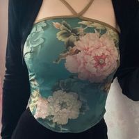 GEEZORO 设计大码夏秋冬季新中式复古国风性感肚兜抹胸背心挂脖女保暖护胃 深绿拼棕 L