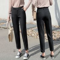 霏斯诗町 夏季薄款小个子工作西裤九分职业正装2024新款西装裤女春秋烟管裤 黑色 S