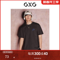 GXG 男装    后背花卉绣花时尚圆领短袖T恤男生上衣 24年夏季 深咖色 165/S